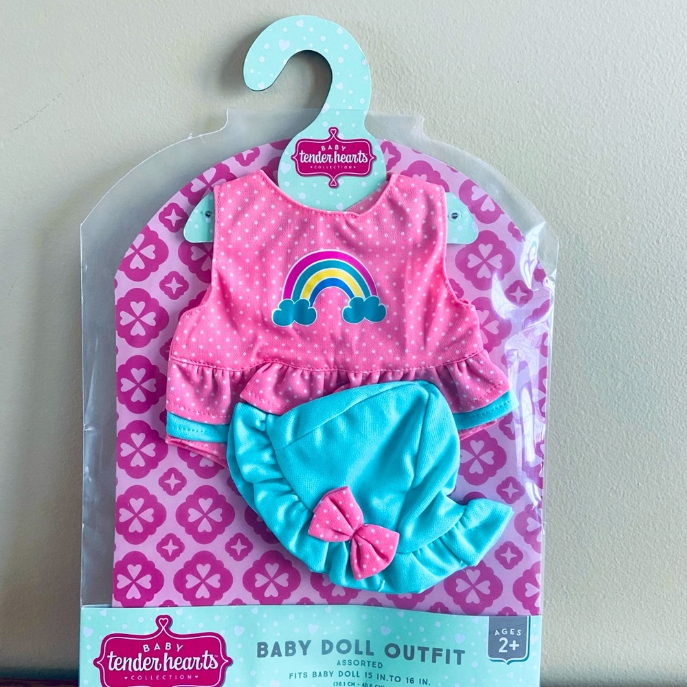 6 NWT Tenderhearts Outfits and a Beautiful 16” Doll - Picture 5 of 11